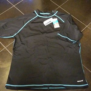 NWT/Sporti Surf Shirt Black w/Aqua Blue Stitching